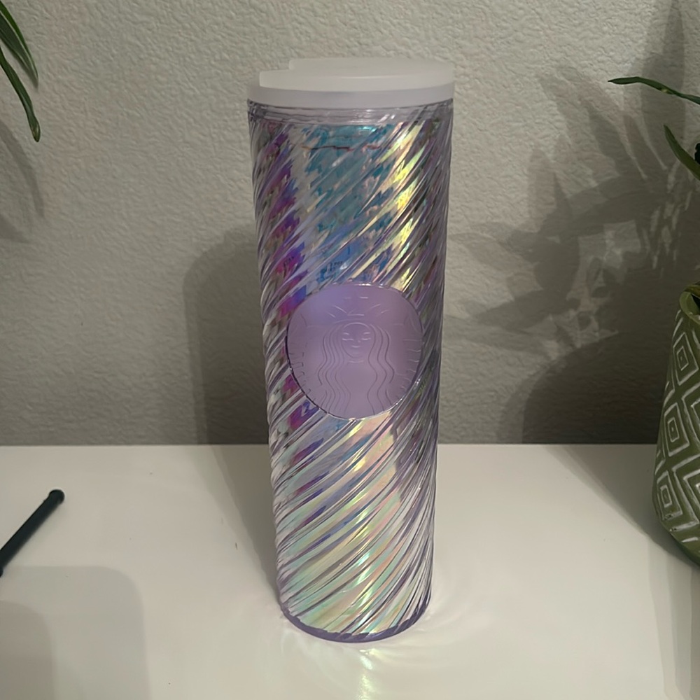 White iridescent swirl Starbucks cup